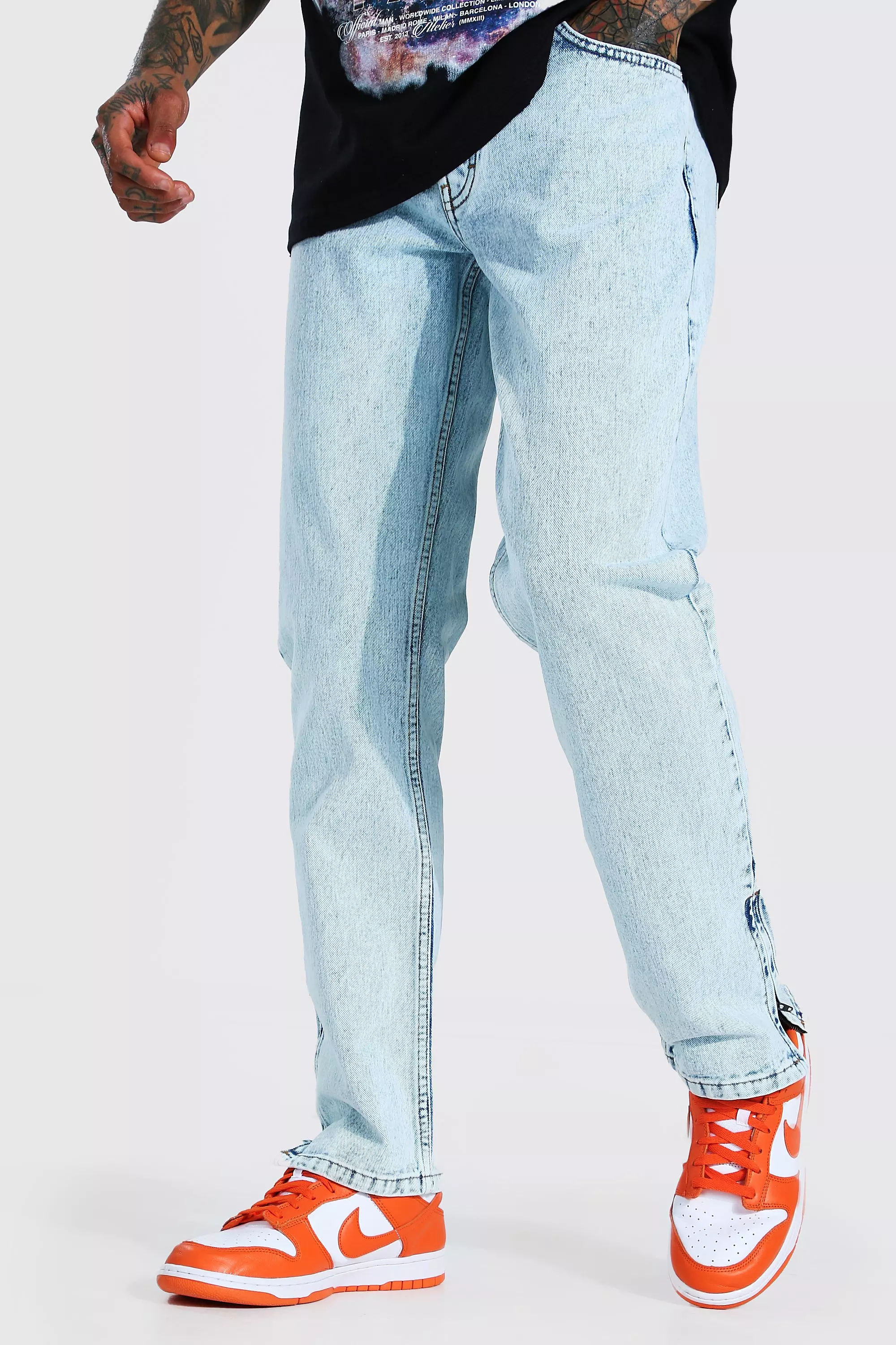 Straight Leg Side Zip Jeans